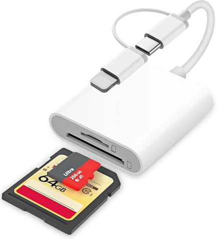 SD Card Reader for iPhone, Lightning to SD Card Reader, Camera Adapter to iPhone, SD to iPhone Adapter, 2 in 1 SD Reader for iPhone, Memory Card Reader for iPhone, Plug and Play