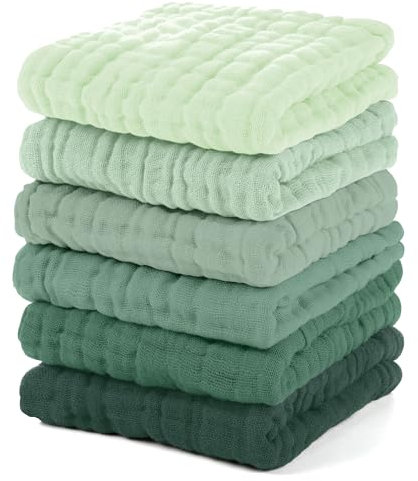 Unnivoll Musselintücher für Babys, 100 % Baumwolle, Musselin-Quadrate, Baby-Waschlappen, Baby-Essentials für Neugeborene, Jungen, Mädchen, groß, 30 x 30 cm, extra weich und saugfähig, 6 Stück