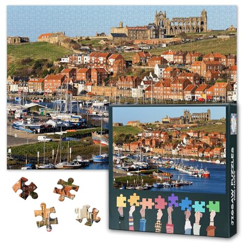 Whitby Abbey Ruins Puzzle for Adults - North Yorkshire Coast Landscape | For animal lovers and family puzzle nights; 1000-piece jigsaw with reference poster and lettered backs