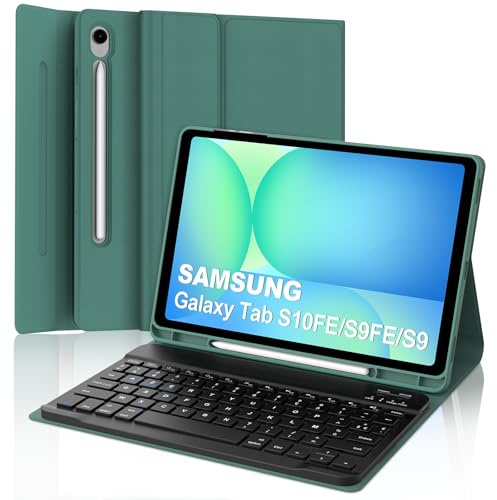 Coque Clavier pour Samsung Galaxy Tab S10 FE/S9 AZERTY Français Housse Clavier Bluetooth Détachable avec Porte Crayon pour Samsung Galaxy Tab S10 FE 2025 S9
