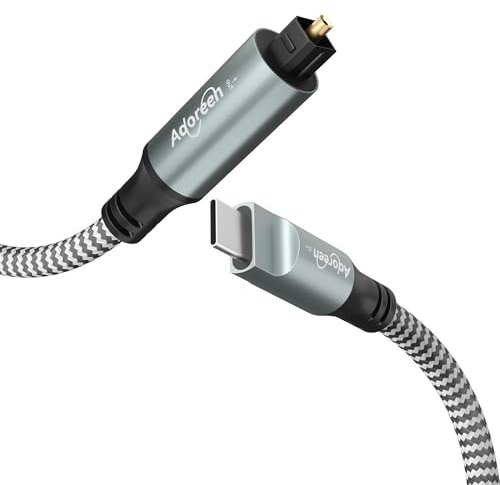 Adoreen Unidirektionales optisches Audiokabel USB C auf Toslink Digital, USB 2.0-Stecker auf SPDIF-Port-Stecker, Glasfaser-Adapter, geflochten für TV/Soundbar, Sony PS5, Lautsprecher, nicht Toslink