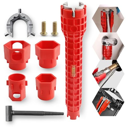 HMIEPRS 14-in-1 Sink Tap Spanner Set, Multi-Functional Faucet Wrench Tool