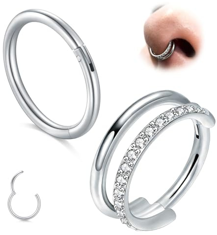 AVYRING Orecchini a cerchio doppio per helix/trago/conch, 16 G/18 G, con zirconi, in acciaio inox e placcato oro 14 carati (argento/oro), ipoallergenici per uomo e donna, Acciaio inossidabile