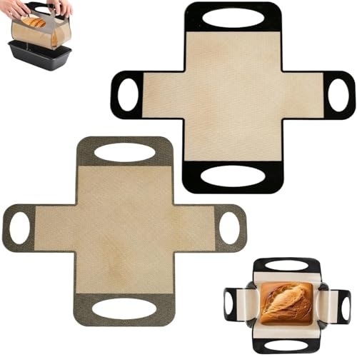 Backmatte Silikon mit 4 Griffen – wiederverwendbare Antihaft-Backunterlage für Teigtransport, Backpapier Ersatz, passend für 1.5lb Kastenformen, Silikonbackmatte für Brot und Gebäck, 2 Stück