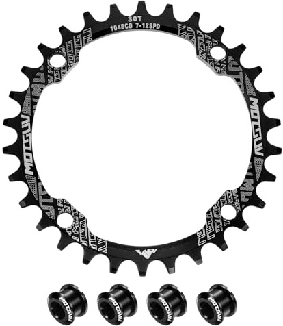 sourcing map 104BCD Fahrrad-Kettenblatt, 30T, rund, schmal, breit, Singlespeed, Aluminium, Kettenblatt mit 4 runden Bolzen, für Rennrad, 7/8/9/10/11-Gang-Ketten, Schwarz