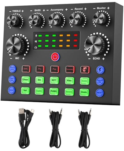 Carte son externe USB V8S 5 V 1 A avec effets vocaux riches et faible latence, prise en charge Bluetooth pour téléphones de guitare électrique