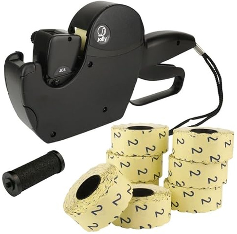 Preisauszeichner Jolly C8 8-stellig, 12000 Etiketten sonderpreis | 8 Rollen à 1.500 Etiketten 26x12mm + 1 Ersatzfarbrolle, für Preis/Datum/Art.Nr., Made in Italy