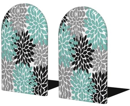 1 paire de serre-livres en bois avec imprimé de fleurs de dahlia – Serre-livres décoratifs pour étagères – Arrête-livre robuste pour cadeau/maison/bureau/école