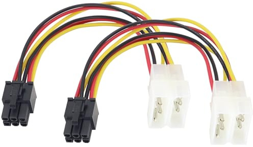 zdyCGTime 2Pack Dual 4Pin Molex to 6Pin PCI-E Computer Graphics Card Adapter Cable,Dual 4-Pin IDE Molex Male to ATX 6-Pin Male 12V Computer Power Supply to Graphics Card Plug-in Wiring（20CM）