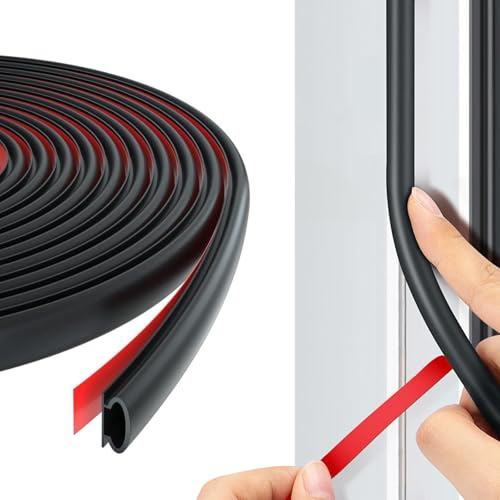 Novoater 6M Weather Stripping Door Seal Strip, D Shape Rubber Door Seal Strip, Self Adhesive Window Soundproofing Door Sealing Strip, Draught Excluder Strip Suit for 2.5 to 5.5mm Gap (Black)