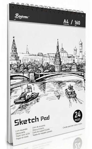 Skizzenbuch A4 Sketchbook Zeichenbuch Skizzenblock Sketch Book Zeichenblock Gebunden Zeichenpapier 160 g/m² Dickes Papier Drawing Books zum Künstler Skizzieren Illustration Porträt 24 Blatt/48 Seiten