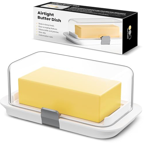 Pisol Mantequera, para 250g y 500g de manteca, Conservador de Mantequilla Hermético con Tapa para un Paquete Completo de Una Libra, Recipiente con Cierre para Encimera, Blanco