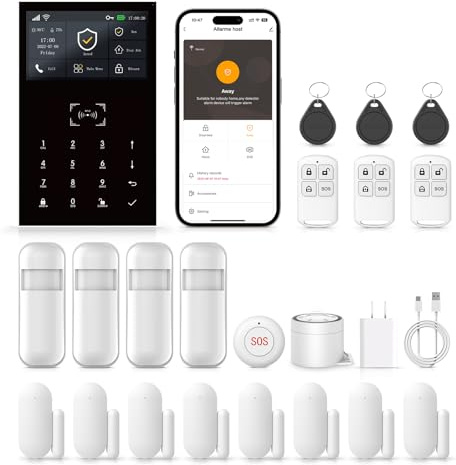XNH Allarme Casa Senza Fili GSM/WiFi, Allarme casa, Antifurto Casa, 21 Pezzi Sistema di Allarme con APP, Sirena 120DB, 8 Sensore per Porte e Finestre, 4 Rilevatore di Movimento, Telecomando