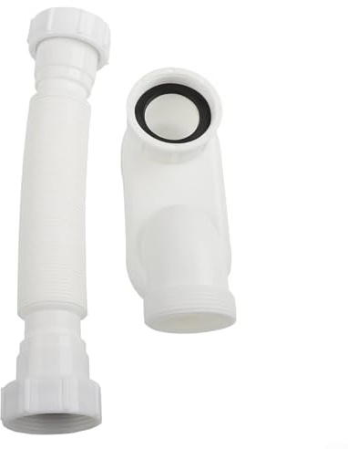 Sifone flessibile a P per scarico vasca da bagno, attacco filettato G1-1/2, tubo estensibile da 80 cm, design salvaspazio a basso profilo, compatibile con impianti idraulici standard