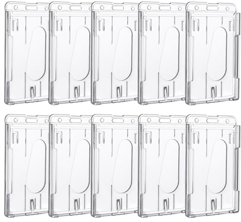 Rairsky 10 Stück Ausweishülle Hartplastik, Kartenhalter Transparent | Transparente Kartenhülle Hartplastik, mit Daumenausschub für 2 Karten, Vertikal für Ausweise, Kreditkarten, ID Karte
