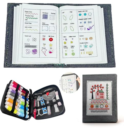 QingWing Gör-det-själv-broderibok, broderiset för vuxna med verktyg och 100 poäng av broderie, bärbar broderikit, för nybörjare och hantverksfans