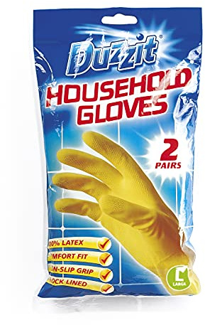 Duzzit Gloves, Latex, Yellow, L (Pack Of 2)