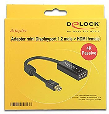 DELOCK Adaptador Mini DISPLAYPORT A HDMI PASIVO M/H 0,20M DP1.2 Negro 62613