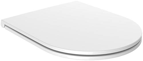 Euroshowers White Slimline Slim D Shape/Oval Shape ONE SEAT Soft Close Toilet Seat with Top Fix/Blind Hole Fittings and ONE Button Quick Release Hinges (Middle D Slim)