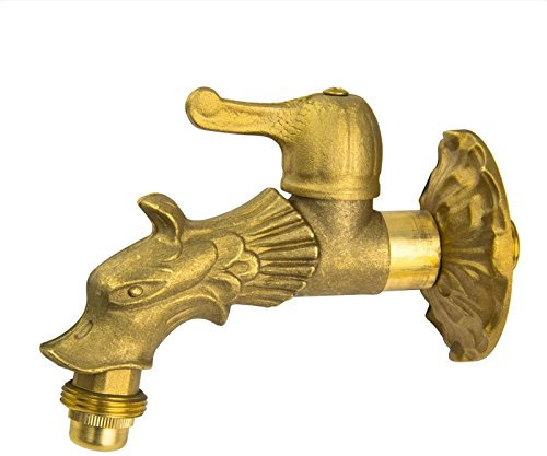 Stabilo-Sanitaer Nostalgie-Auslaufventil 1/2 Zoll, Messing Wasserhahn Drachenkopf-Motiv mit Handhebel, traditionell bearbeitet für ein antikes Erscheinungsbild