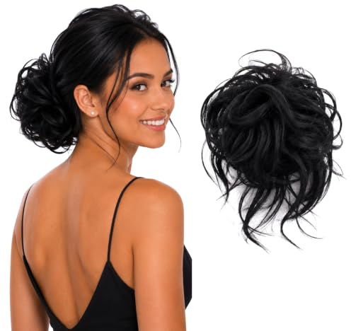 CAISHA Jumbo Haarteil Haargummi Dutt Flora Hochsteckfrisuren Brautfrisuren Natürlich Gewellt Unordentlich DM17cm Schwarz G1F