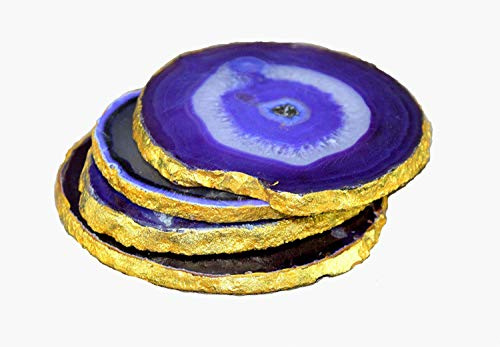 Esplanade Lot de 4 Dessous de Verre en Agate Naturelle pour Bar, bière, café, thé - Accessoires de Table Parfaits - Bleu