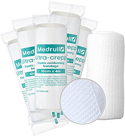 Medrull 15 Stück 10cm x 4m Mullbinden Set - Fixierbinden Groß - Verbandsmaterial ULTRA CREPP