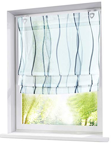Ösenrollo Wellen Druck Design mit U-Haken Raffrollo Voile Transparent Vorhang