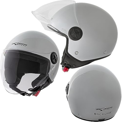 Casque Jet Moto Scooter Quad avec Visiere ECE 22 A-Pro Argent Poli L