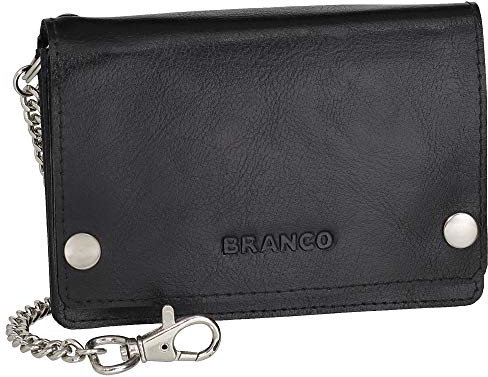 Luxus Leder Bikerbörse mit Kette Biker Geldbörse Portemonnaie 408 Geldbeutel 13,5 cm Schwarz