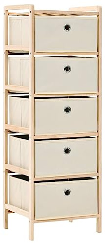 vidaXL Estantería de almacenaje 5 cestas de Tela Madera de Cedro Beige