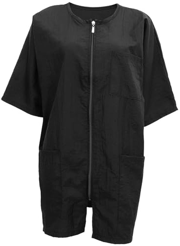 Lurrose Short Sleeve Barber Apron with Zipper Large Pockets Waterproof Hairdresser Cape Salon Smock for Hair Stylists Professional Use
