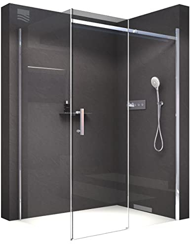 Eckdusche mit Schiebetür DX806A FLEX - Nano ESG-Sicherheitsglas - flexible Montage, Breite Schiebetür-Element:100cm, Breite Seitenwand:80cm