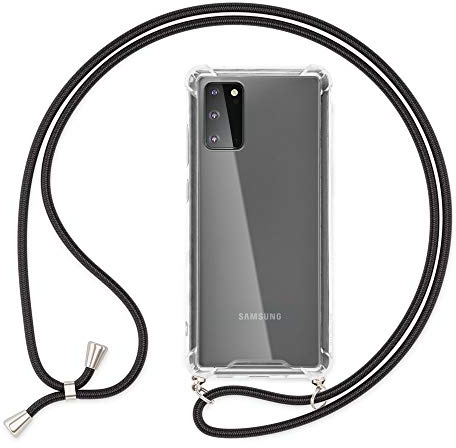 NALIA Handykette für Samsung Galaxy S20 - Transparentes Hybrid-Case & Band - HANGIT (Anti-Gelb Rückseite & Verstellbar) - Marke aus Berlin, Farbe:Mitternacht Schwarz