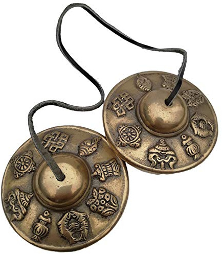 Ensemble de cymbales tibétaines faites à la main pour yoga, méditation, Om Tingsha Bell (6,6 cm, 8 symboles porte-bonheur) – Yoga/spirituel/bouddhiste/carillon/instrument de percussion à la main