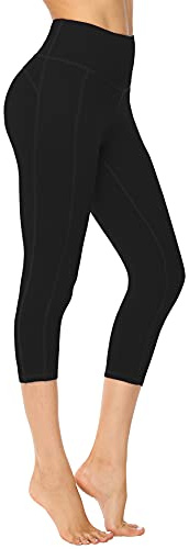 Persit Sport Leggings Damen 3/4, Capri Sporthose Sport Leggins Yoga-Hose für Damen Schwarz - 36/38 (Herstellergröße: S)