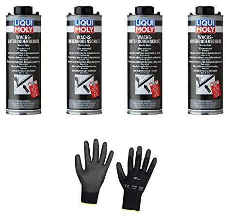 Iloda 4xOriginal Liqui Moly 1l Wachs-Unterbodenschutz anthrazit/schwarz 6102 Schutzhandschuhe