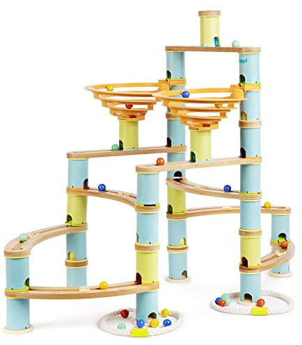 boppi Jumbo Marble Run Eco-Friendly Wooden Bamboo Montessori STEM Toy for Kids 3+, Creative Marble Maze, 138 Pieces with 24 Coloured Marbles Educational Gift for Kids