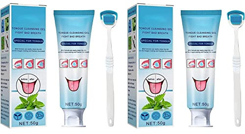 Lot de 2 brosses de nettoyage pour la langue, grattoir, déodorant buccal, parfum menthe pour enlever la mauvaise haleine et rafraîchir l'haleine, facile à utiliser et à nettoyer