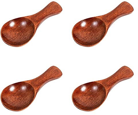 Small Wooden Spoons 4 PCS 3 inches Wood Spice Spoon with Short Handle for Condiments, Ice Cream, Tiny Wooden Serving Spoon for Honey, Coffee, Tea, Sugar, Jam.