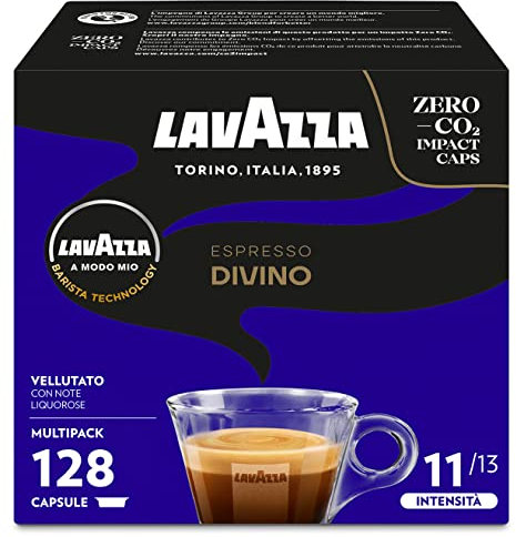 Lavazza A Modo Mio Espresso Divino, 128 Capsule Caffè, con Note di Cacao e Frutta Esotica, Arabica e Robusta, Intensità 11, Tostatura Scura, 8 Confezioni x 16