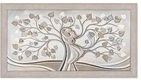 Lupia - Quadro moderno soggiorno camera da letto amore e famiglia con cornice BOSTON colore BEIGE 60x110 cm ALBERO ABBRACCIO MIX stampa su pannello in legno