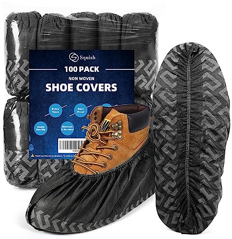 squish Shoe Covers Disposable Non Slip, 100 Pack(50 pairs) Thick Extra Disposable Boot Covers Slip Proof Shoe Cover for Indoors Outdoors Recyclable Protector Covers Fits Virtually Most Shoes