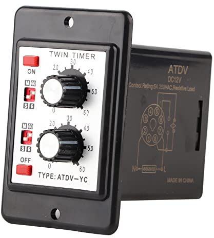 Interruptor de Temporizador de Encendido y Apagado, relé de Temporizador Doble Interruptor de Tiempo de Control de Perilla de Encendido y Apagado 6S-60M (AC 110/220V), (CC12V)
