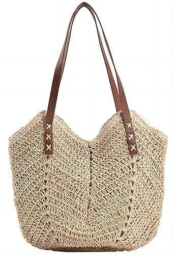 MASINIES Strohtasche, Strandtasche für Damen, handgefertigt, gewebt, modisch, geflochten, Umhängetasche, Strandhandtaschen