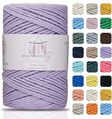 Makromecity, Baumwolle Makramee Garn 2mm x 180m Lila Recycelte Baumwolle zum Häkeln Cotton Macrame Cord für Handwerk Wohndekorationen Platzteller Umhängetasche Häkeltaschen Runner