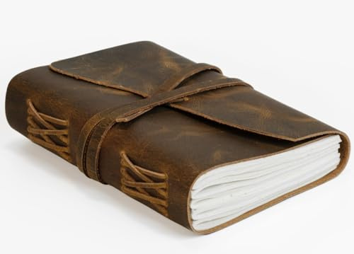 WANDERINGS Ledergebundenes Vintage-Notizbuch – ein Tolles Geschenk für Schriftsteller, Dichter und Reisende, 15,2 x 22,9 cm – Leere Seiten – Handgefertigtes Schreib-Notizbuch aus Antikem Leder