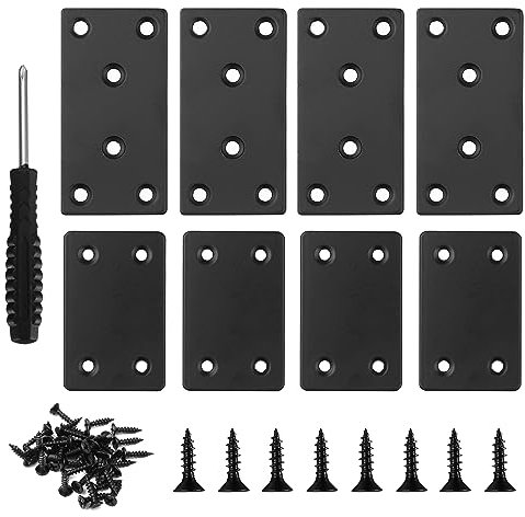 Flat Mending Plates, 8 Pcs Black Metal Flat Straight Mending Plates, Joining Fixing Brackets, Flat Fixing Corner Brace Plates for Wood, Shelves, Furniture, with 40 Pcs Screws, Screwdriver