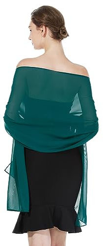 BEAUTELICATE Chiffon Shawl and Wraps Lightweight Scarfs Stole Silk Feeling Sheer Cover Up For Women Summer Wedding Bridesmaids Evening(Widen - Teal Green)