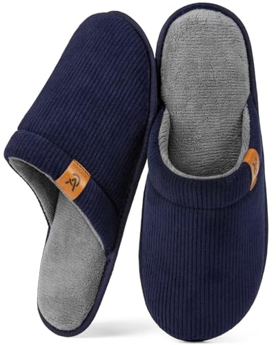 VeraCosy Chaussons respirantes douces pour hommes à mémoire foam intérieur outdoor l'été et l'automne pantoufles Dunkles Marineblau，44/45 EU